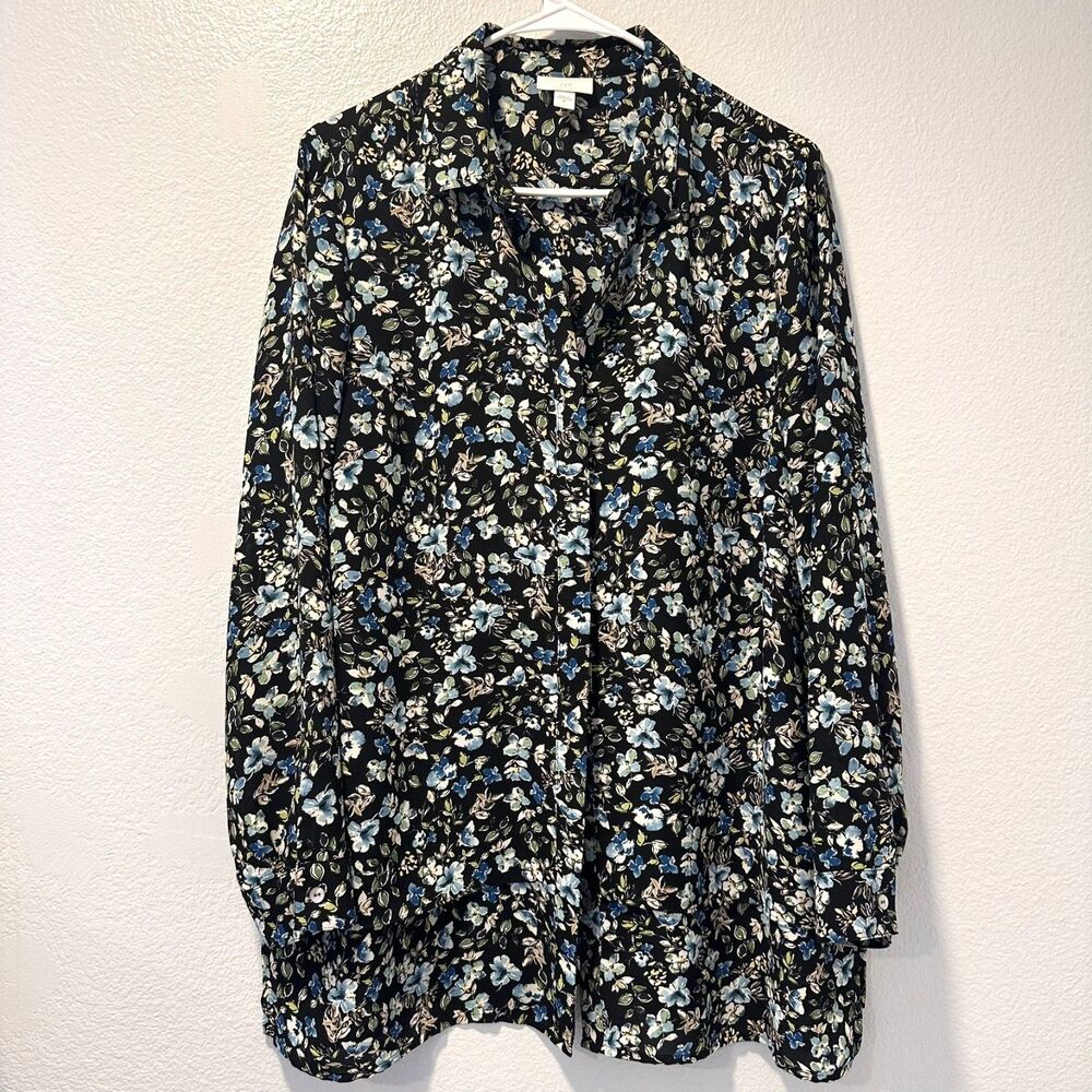 J. Jill Floral Size-M Tunic Blouse Floral‎ Layered Tiered Button Up Shirt